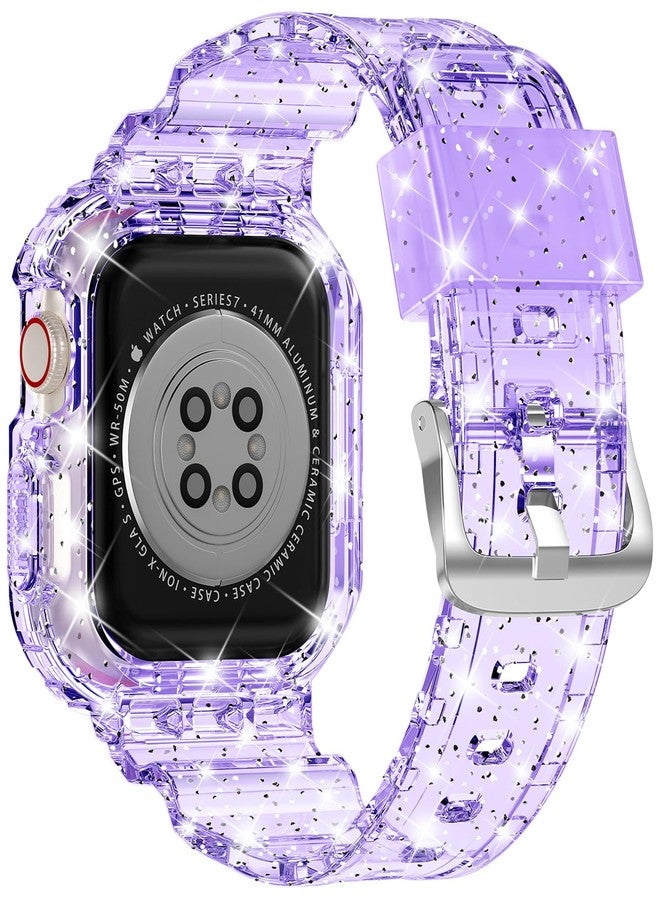 XYF Compatible for Crystal Clear Apple Watch Bands, 41mm 40mm 38mm Bumper Case for Men Women Jelly Sport Cover Strap for iWatch Ultra 3 2 Series 11 10 9 8 7 SE 6 5 4 3 (Glitter Purple, 38/40/41) - Image 2